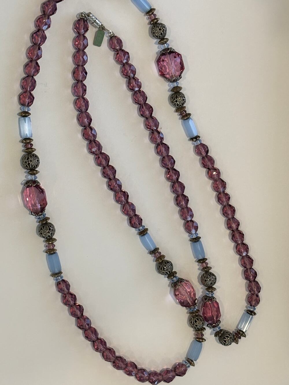 Vintage 1928 Brand Faceted Amethyst Glass & Satin Glass Beads Necklace